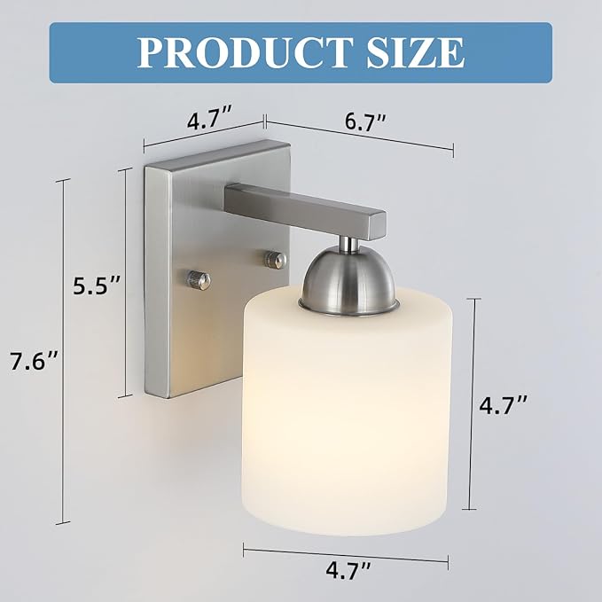 Brushed Nickel Milk Glass Wall Sconces, 1 Pack Hardwired Indoor Wall Light - Image 2