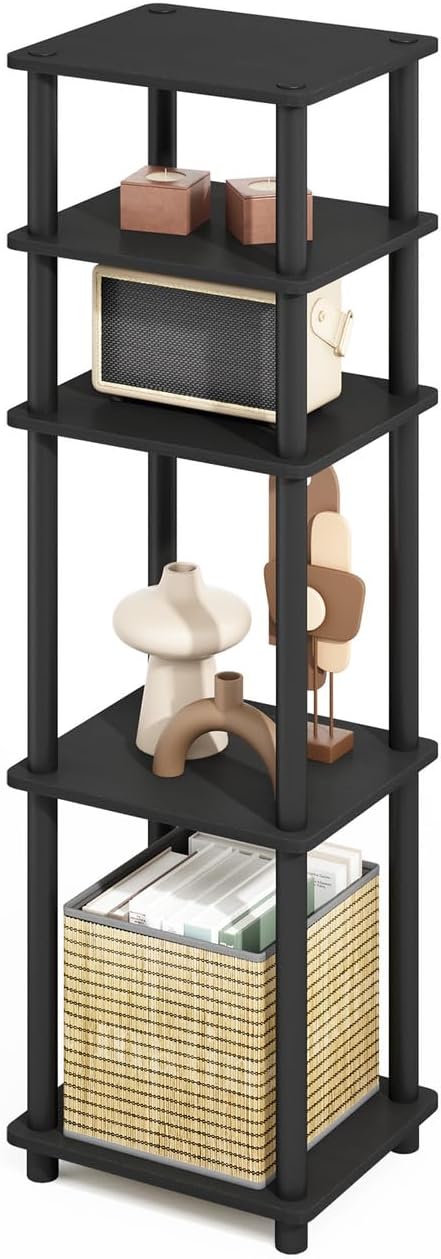 Furinno Turn-N-Tube Easy Assembly Stackable Standing Shelf, Americano/Black - Image 6