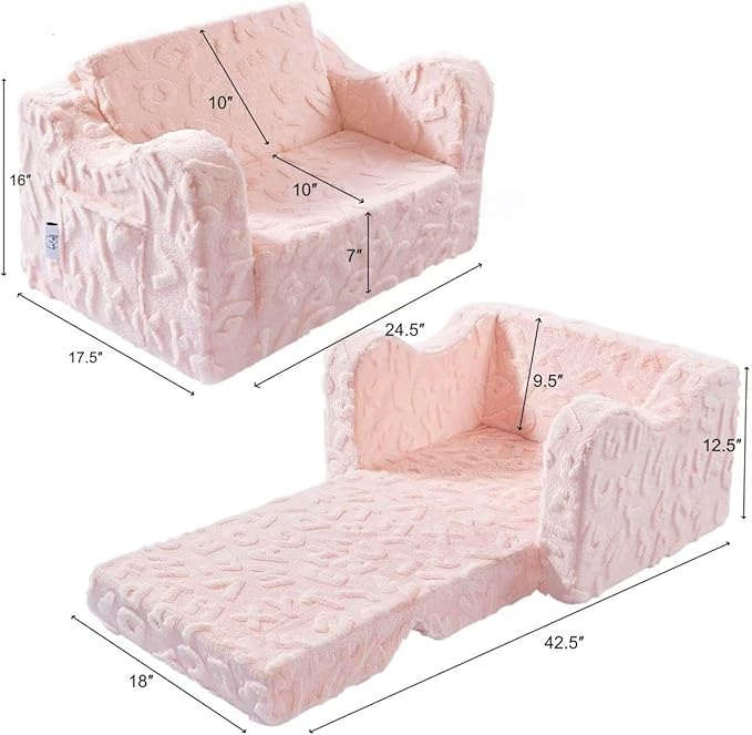 Kids Couch, 2-in-1 Convertible Kids Chair to Lounger Bed, Kids Sofa - Image 3
