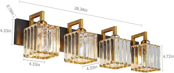 Modern Bathroom Vanity Light 4-Lights Black Gold Crystal Wall Lamp Bathroom - Image 3