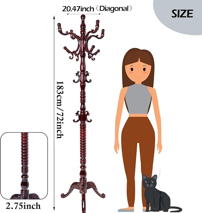 Coat Racks Free Standing with 14 Hooks, Natural Wood Coat Stands - Image 6
