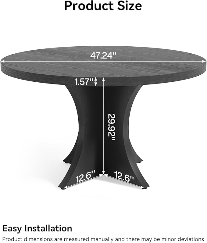 LITTLE TREE Round Dining Table for 4-6, 47.24 Inches Farmhouse Wooden Kitchen - Image 3