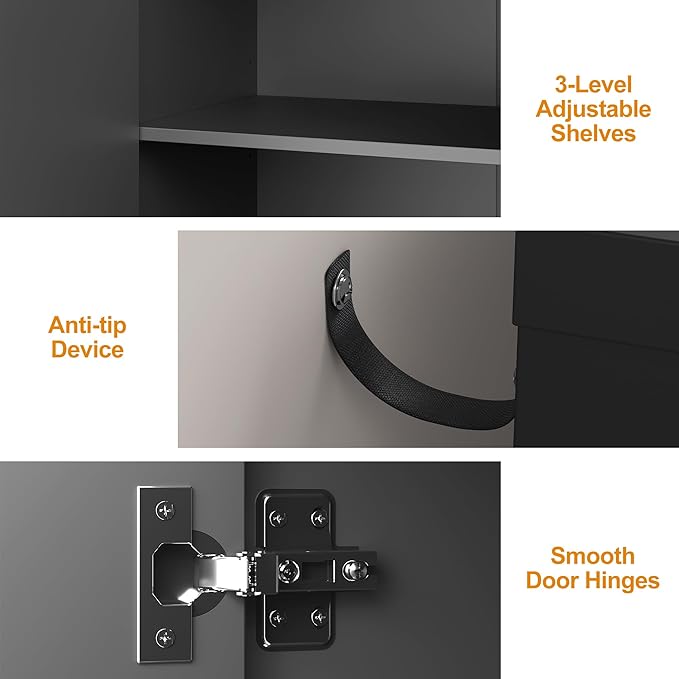 Sideboard Buffet with 4 Doors, Mid-Century Sideboard Cabinet with Adjustable - Image 5
