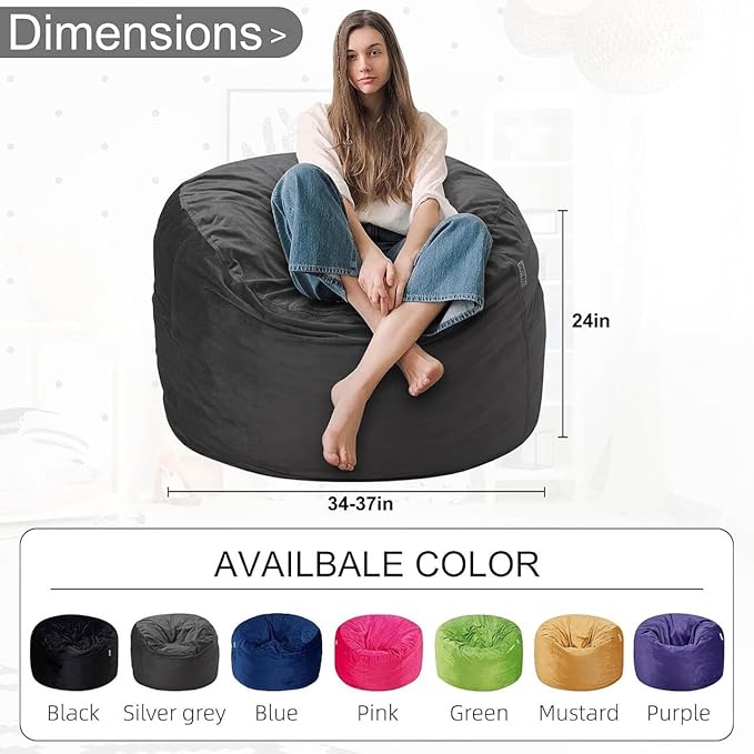 HABUTWAY Bean Bag Chair 3Ft Luxurious Velvet Ultra Soft Fur - Image 3