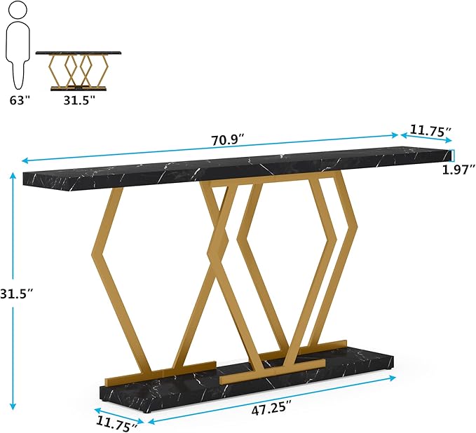 Tribesigns 70.9 Inch Extra Long Sofa Table，Black and Gold Console Table - Image 2