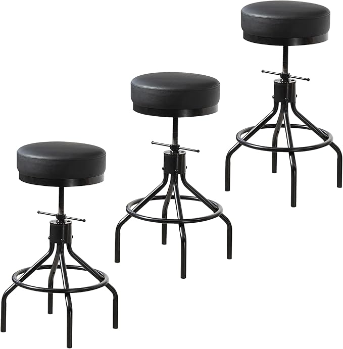 Industrial Bar Stools Set of 3 Adjustable Barstools Swivel Modern PU Leather by Unknown