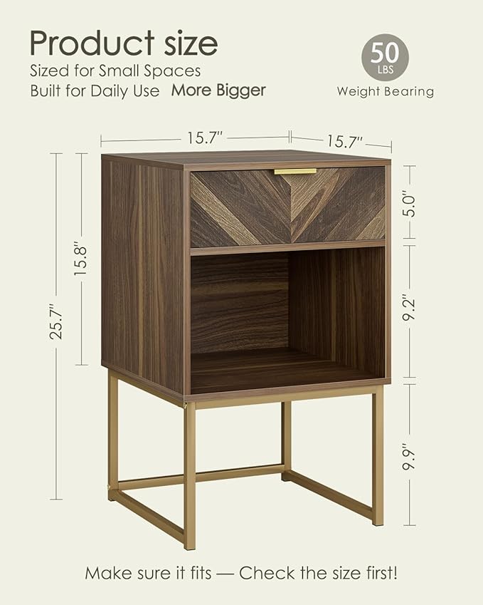 Nightstand, Modern Night Stand Boho Farmhouse Wood Bedside Table - Image 2