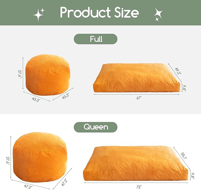 Giant Bean Bag Chair Bed for Adults, Convertible Beanbag Folds from Lazy Chair - Image 2