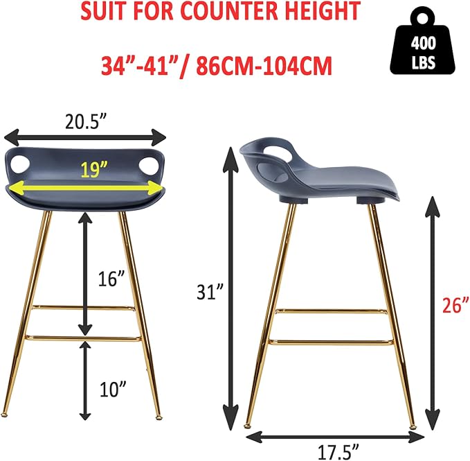 Sidanli Black Bar Stools, Barstool Set of 2, Counter Height Chairs - Image 3