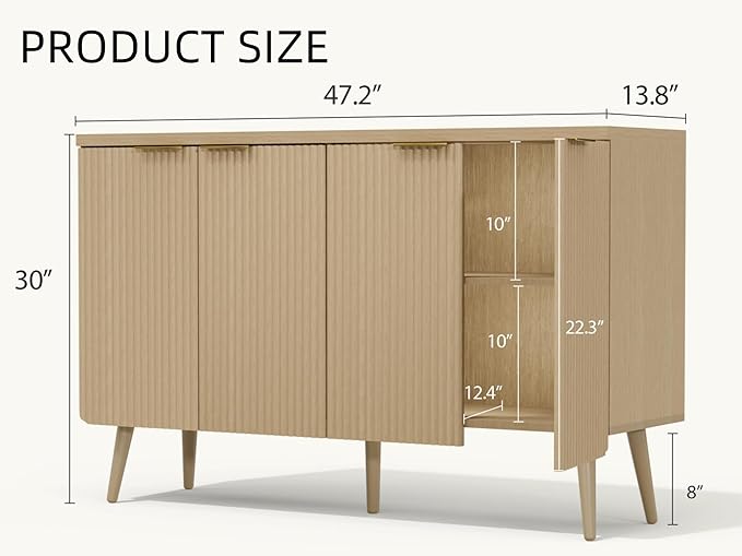 Buffet Cabinet, Sideboard Fluted Cabinet Modern Kitchen Buffet Storage Cabinets - Image 2
