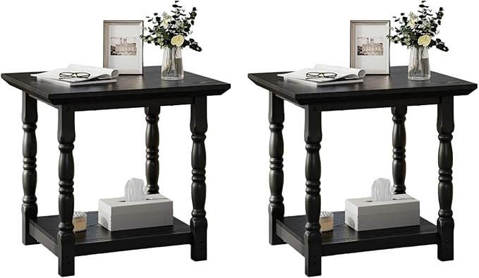 DWVO Farmhouse Square Coffee Table Set of 2, Antique Accent Side Table by DWVO