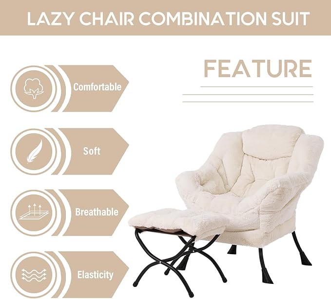 LITA Lazy Chair with Ottoman, Modern Accent Leisure Upholstered Sofa Chair - Image 7