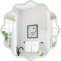 PROHOMEWARE White Round Mirror 28 Inch Wavy Bathroom Vanity Mirror White Frame by PROHOMEWARE