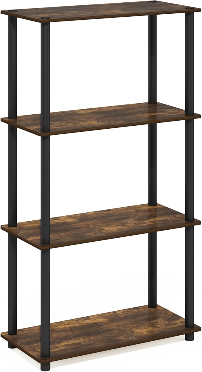 Furinno Turn-N-Tube 4-Tier Multipurpose Shelf Display Rack, Amber Pine/Black - Image 5