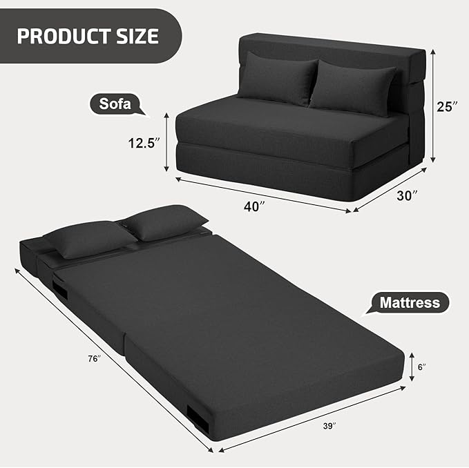 Folding Sofa Bed with Pillows- Convertible Chair Floor Couch & Sleeping Mattress - Image 2
