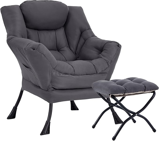 Lazy Chair with Ottoman, Reading Armchair with Armrests and Footrest, Large - Image 8