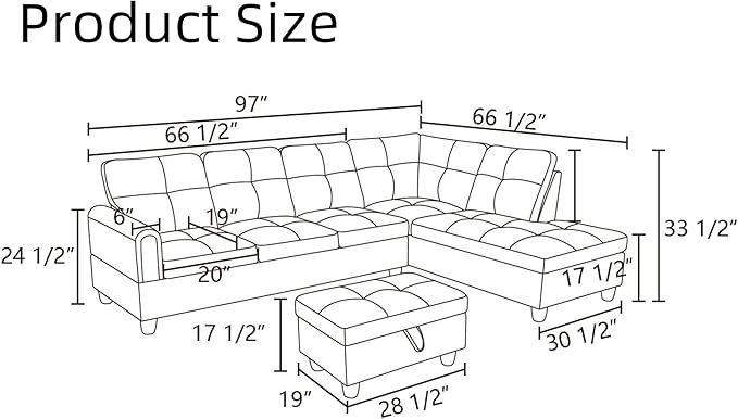 Convertible Leather Sectional Couch, Modern L Shaped Couch - Image 2