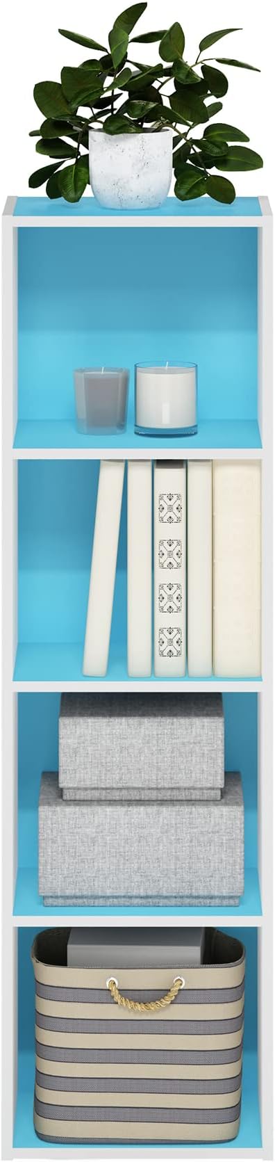 Furinno Luder Bookcase / Book / Storage, 4-Tier Cube, Light Blue/White - Image 4