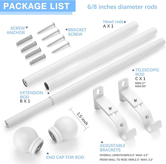 Curtain Rods for Windows 16 to 48 Inches, Curtain Rod Max Adjustable Length of - Image 3