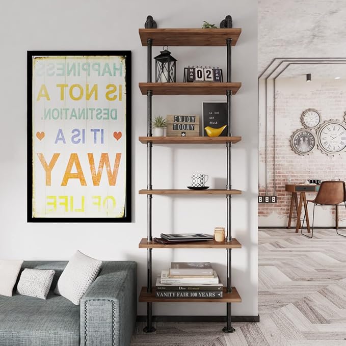 Industrial Pipe Bookshelves Rustic Wall Ladder Bookshelf Display Storage Stand - Image 5