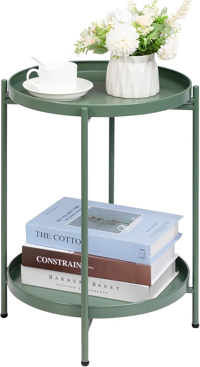 HollyHOME 2-Tier Round Side Table, Outdoor Small Folding Accent Stand by HollyHOME