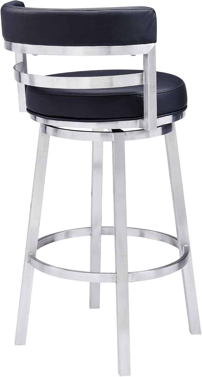 Armen Living Titana 30" Bar Height Swivel Black Faux Leather and Brushed - Image 5