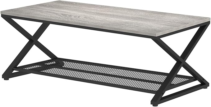 LVB Gray Coffee Table, Farmhouse Wood Metal Center Table - Image 9
