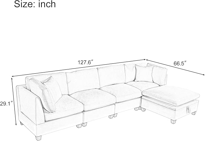 127.6 Inch 5-Seat Modular Convertible Sectional Sofa - Image 2