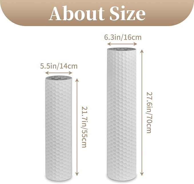 Sziqiqi White Tall Vases for Floor: 27.6/21.7in Metal Cylinder Handmade Flower - Image 6