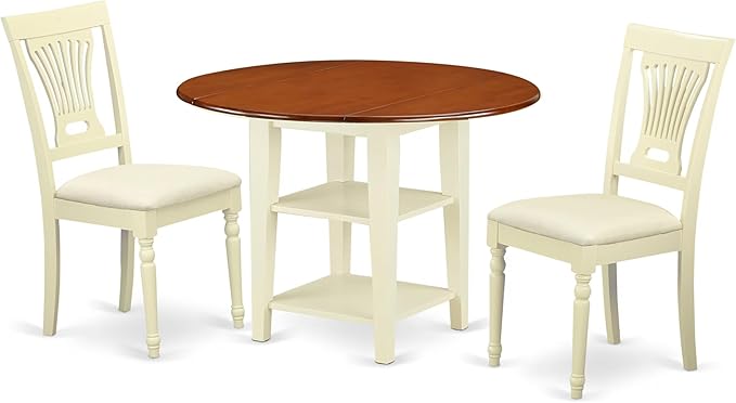 East West Furniture SUPL3-BMK-C 3 Piece Dining Table Set Contains a Round by EastWestFurniture