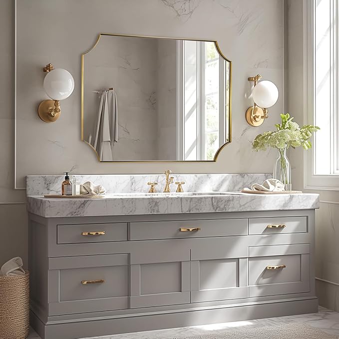 ANDY STAR Gold Scalloped Wall Mirror, 30x40 Brushed Gold Vanity Mirror - Image 2