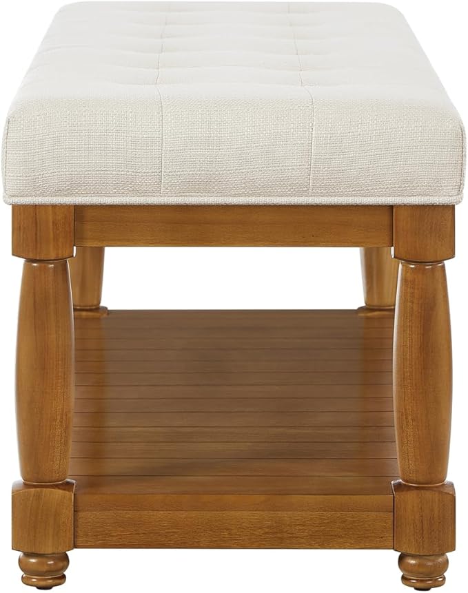 24KF Large Rectangular Upholstered Tufted Bed Bench, Linen Fabric Storage - Image 6