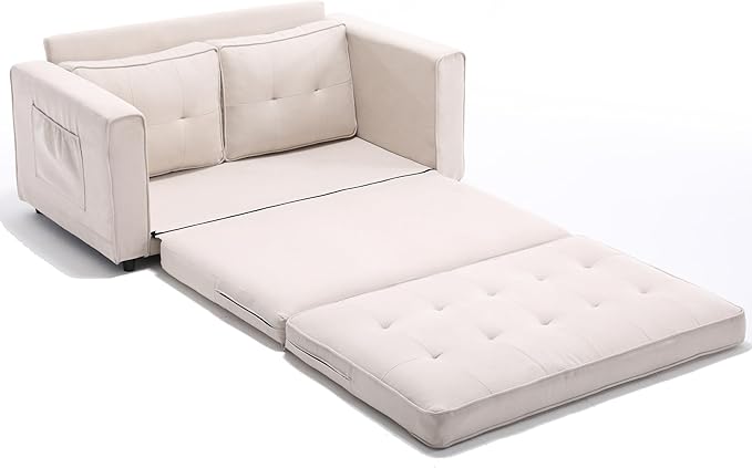 ERYE 3 Fold Tufted Upholstered Futon Sofa Bed Modern Convertible Foldable Floor - Image 8