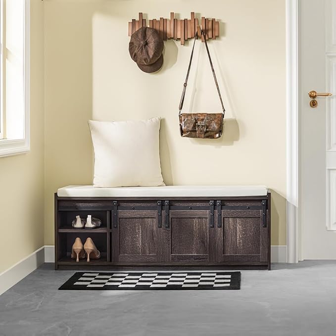 Haotian Industrial Style Shoe Storage Bench, Entryway Hallway Shoe Cabinet - Image 2
