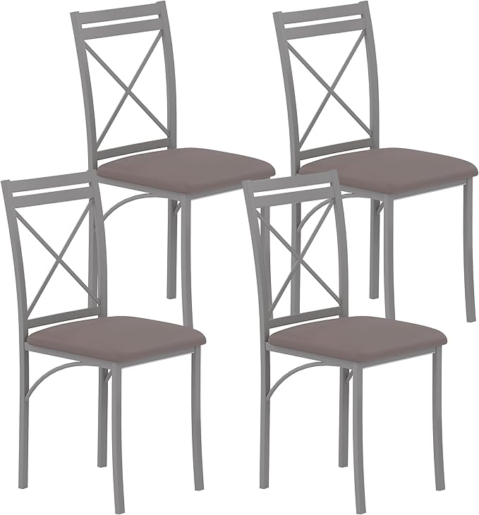 VECELO Metal Dining Chairs Set of 4, Steel Legs and PU Leather Cushion Seats - Image 8