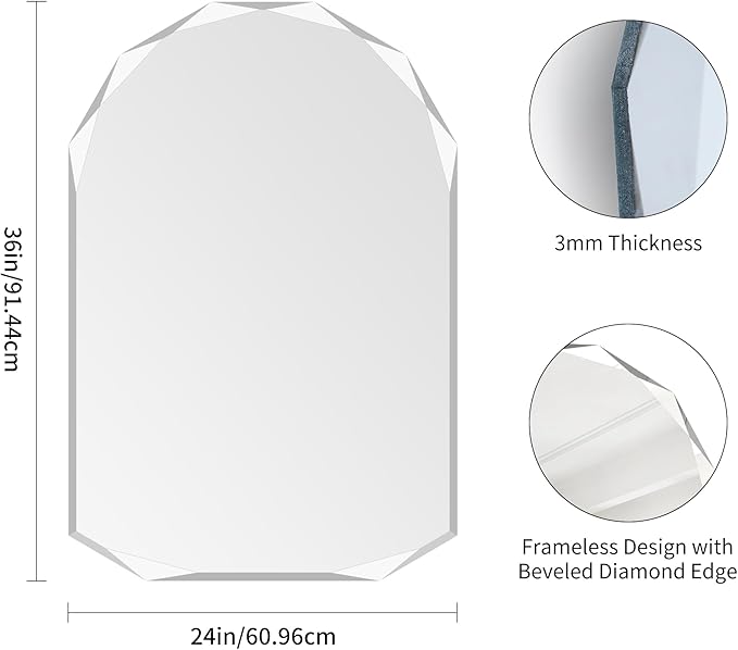 KOCUUY 24"x36" Frameless Mirror, Arched Shape - Image 7