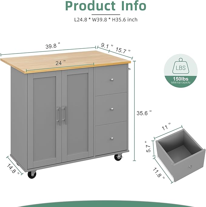 Shintenchi Rolling Kitchen Island Cart - Image 4