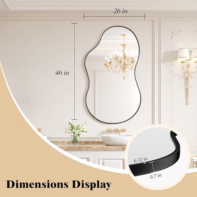 WEER Irregular Wall Mirror, 26x46 inch Black Asymmetrical Mirror Wall Mounted - Image 7