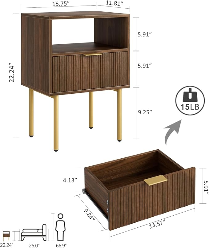 Masupu Night Stand, Mid-Century Modern Bedside Table - Image 2