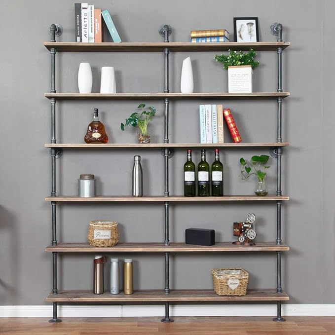Industrial 6-Tiers Modern Ladder Shelf Bookcase, Solid Wood Storage Shelf - Image 3