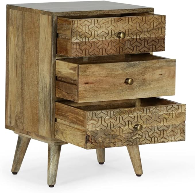 Christopher Knight Home Lytle Handcrafted 3 Drawer Nightstand - Image 4