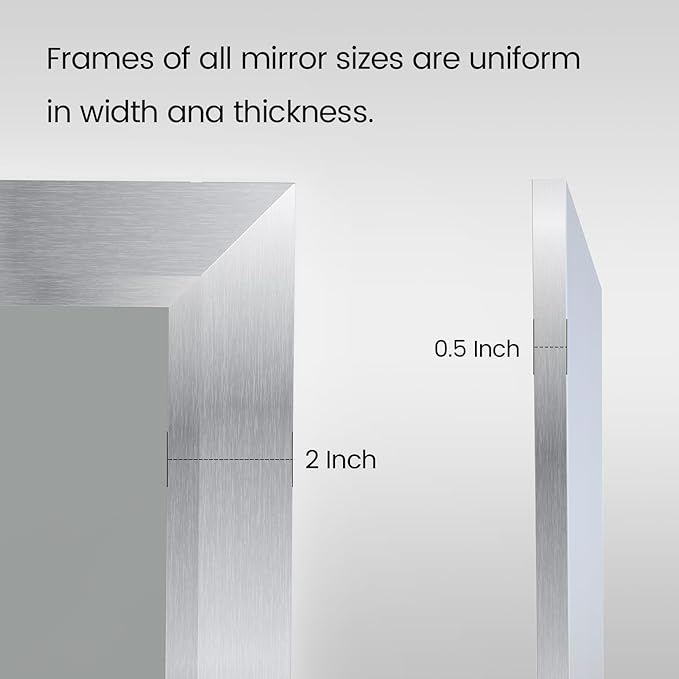 Amorho 40x30 Inch Bathroom Mirror Silver, Thick Metal Framed Wall Mirrors - Image 4