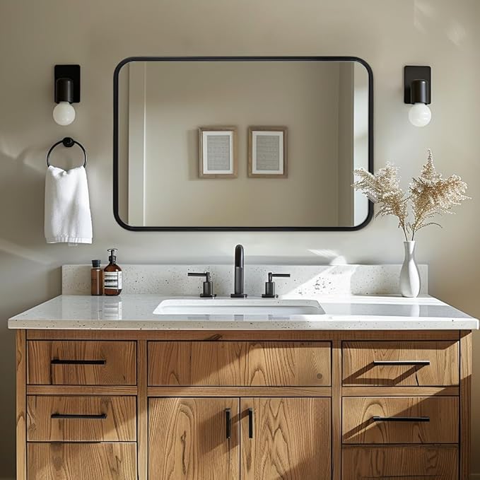 ANDY STAR 24x32 INCH Black Bathroom Mirror, Rounded Rectangle Mirror - Image 9