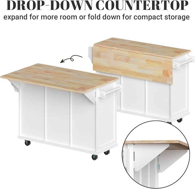 Rovibek Kitchen Island with Drawers 53 in Rolling Island Cart Mobile Solid Wood - Image 4