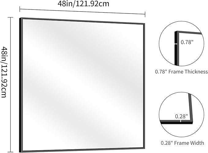 YIROMAN Bathroom Mirror for Wall 48"x48", Large Matte Black Bathroom Mirror - Image 7