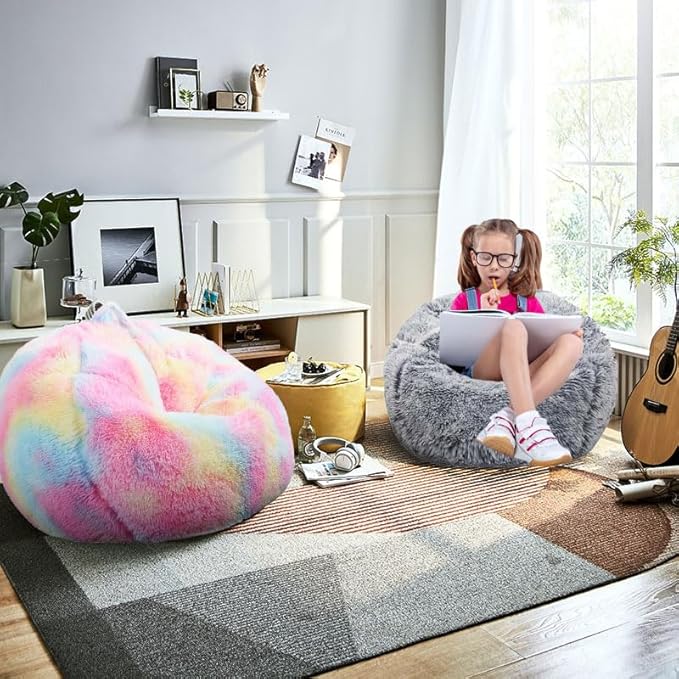 Fluffy Bean Bag Chair for Kids, 2.5FT Round Memory Foam Filled Bean Bag for - Image 2