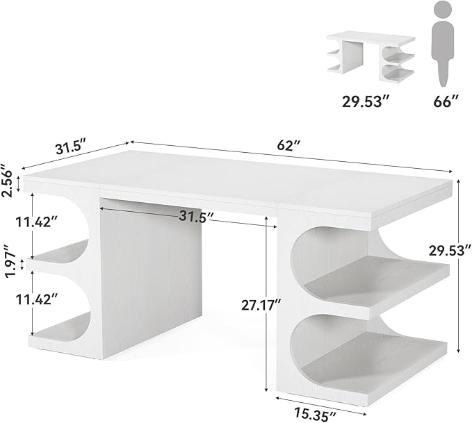 LITTLE TREE 62.2-Inch Executive Desk, Modern Home Office Desks, Office Table - Image 2