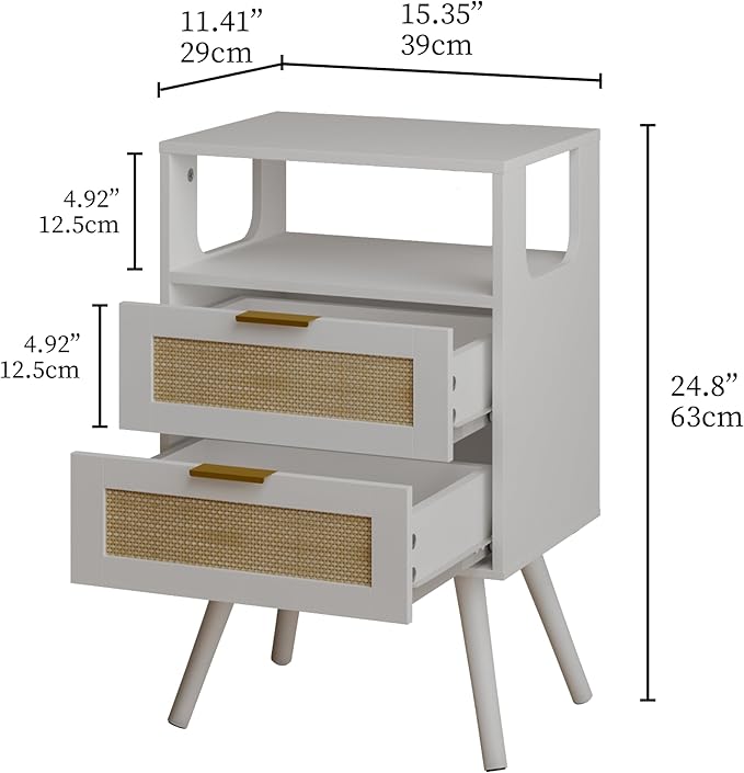 Rattan Nightstand, Farmhouse Bedside Table - Image 2