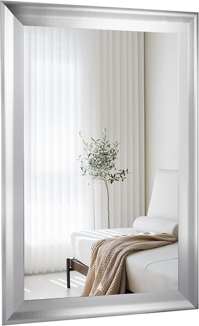 CULER Silver Wood Wall Mirror for Bathroom, Rectangle Rustic 24 x 36 inch by Culer
