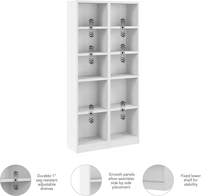Bush Furniture Universal 17W Narrow 5 Shelf Bookcase in White - Image 4